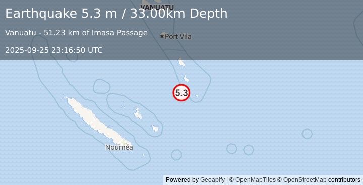 Earthquake VANUATU (5.3 m) (2025-09-25 23:16:51 UTC)