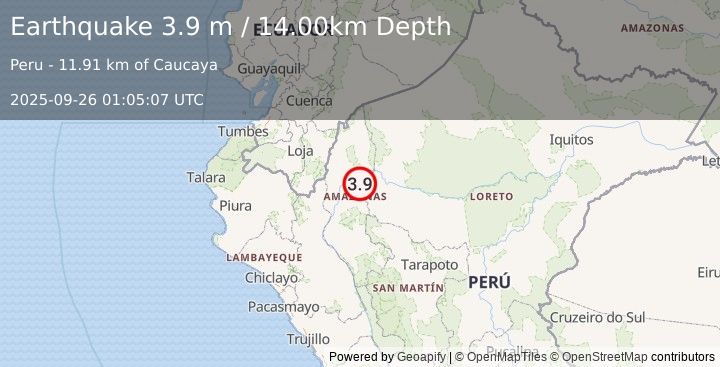 Earthquake NORTHERN PERU (3.9 m) (2025-09-26 01:05:07 UTC)