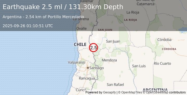 Earthquake SAN JUAN, ARGENTINA (2.5 ml) (2025-09-26 01:10:51 UTC)