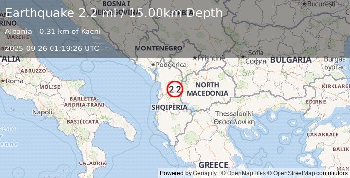 Earthquake ALBANIA (2.2 ml) (2025-09-26 01:19:26 UTC)