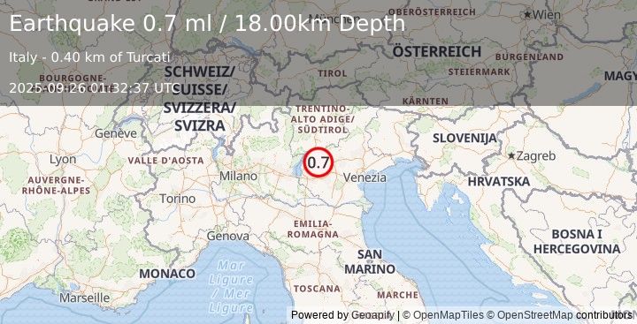 Earthquake NORTHERN ITALY (0.7 ml) (2025-09-26 01:32:37 UTC)