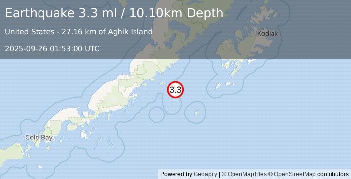 Earthquake ALASKA PENINSULA (3.3 ml) (2025-09-26 01:53:01 UTC)