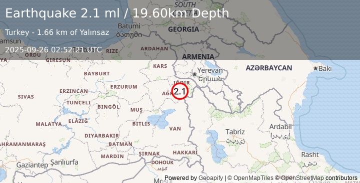 Earthquake EASTERN TURKEY (2.1 ml) (2025-09-26 02:52:21 UTC)