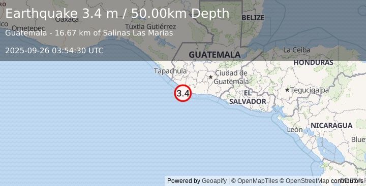 Earthquake OFFSHORE GUATEMALA (3.4 m) (2025-09-26 03:54:30 UTC)