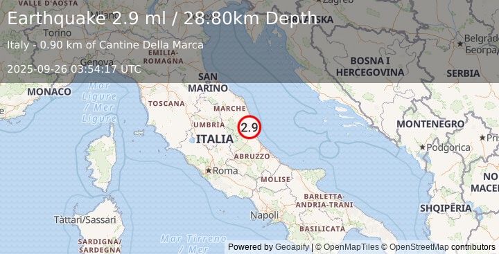 Earthquake CENTRAL ITALY (2.9 ml) (2025-09-26 03:54:17 UTC)