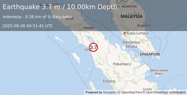 Earthquake NORTHERN SUMATRA, INDONESIA (3.7 m) (2025-09-26 04:51:41 UTC)