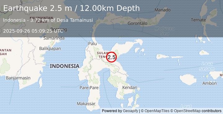 Earthquake SULAWESI, INDONESIA (2.5 m) (2025-09-26 05:09:25 UTC)
