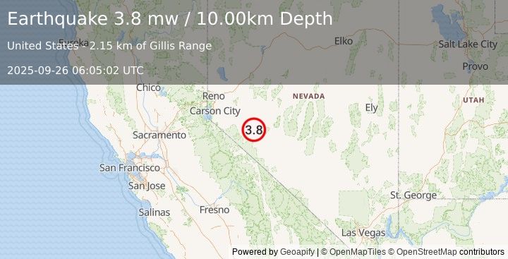 Earthquake NEVADA (3.8 mw) (2025-09-26 06:05:02 UTC)