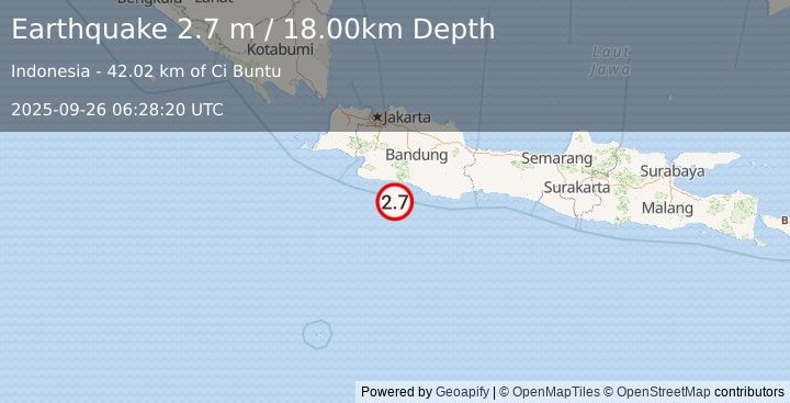 Earthquake JAVA, INDONESIA (2.7 m) (2025-09-26 06:28:20 UTC)