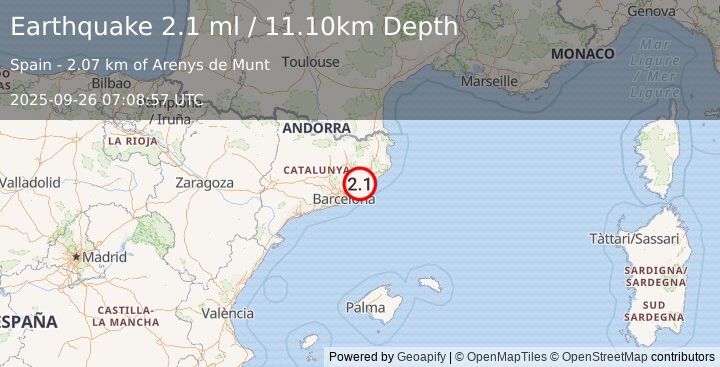 Earthquake SPAIN (2.1 ml) (2025-09-26 07:08:57 UTC)