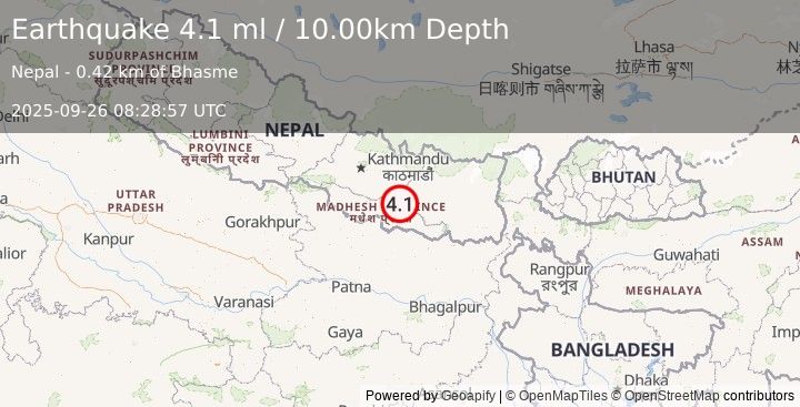 Earthquake NEPAL (4.1 ml) (2025-09-26 08:28:57 UTC)