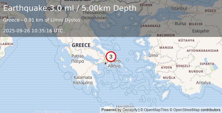 Earthquake AEGEAN SEA (3.0 ml) (2025-09-26 10:35:15 UTC)