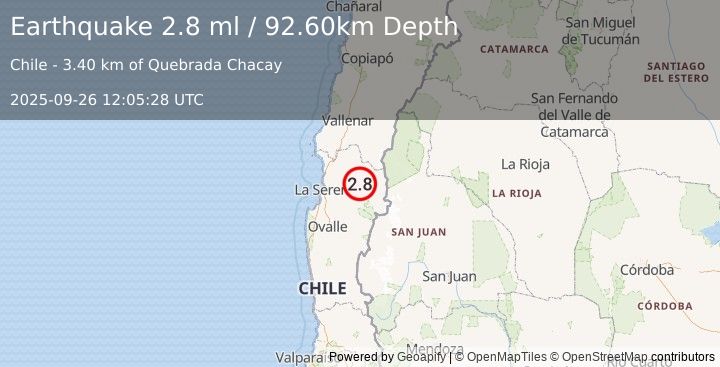 Earthquake COQUIMBO, CHILE (2.8 ml) (2025-09-26 12:05:28 UTC)