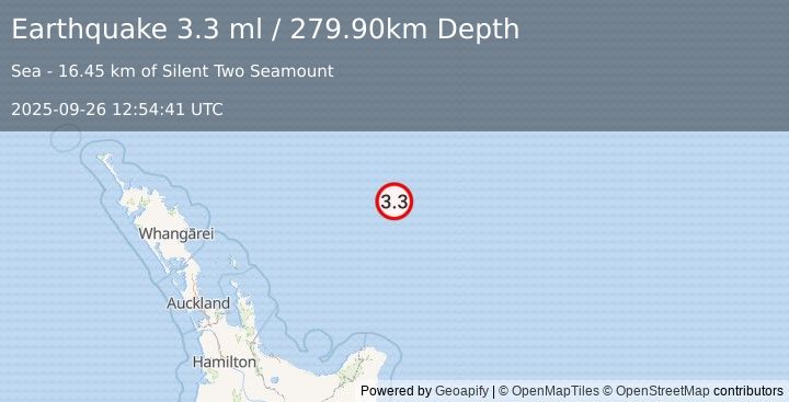 Earthquake OFF E. COAST OF N. ISLAND, N.Z. (3.3 ml) (2025-09-26 12:54:41 UTC)