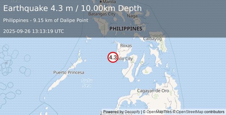 Earthquake PANAY, PHILIPPINES (4.3 m) (2025-09-26 13:13:19 UTC)