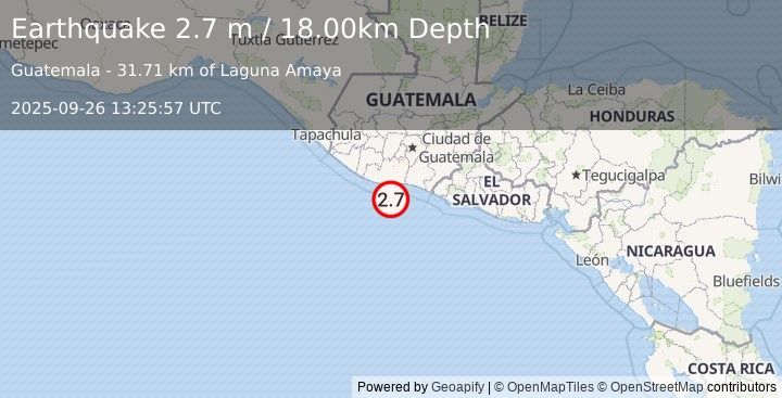 Earthquake OFFSHORE GUATEMALA (2.7 m) (2025-09-26 13:25:57 UTC)