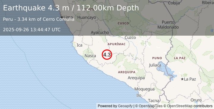 Earthquake CENTRAL PERU (4.3 m) (2025-09-26 13:44:47 UTC)