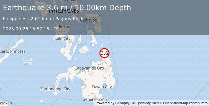 Earthquake MINDANAO, PHILIPPINES (3.6 m) (2025-09-26 15:57:16 UTC)