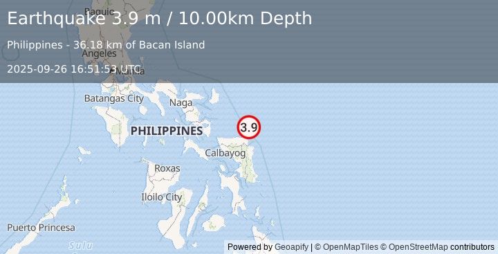 Earthquake SAMAR, PHILIPPINES (3.9 m) (2025-09-26 16:51:53 UTC)