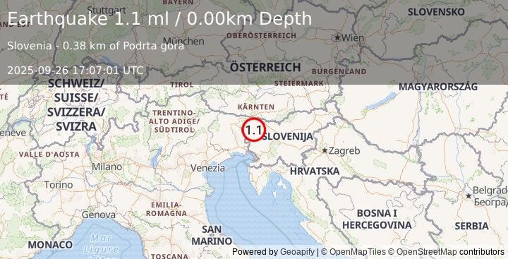 Earthquake SLOVENIA (1.1 ml) (2025-09-26 17:07:01 UTC)