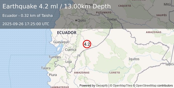 Earthquake PERU-ECUADOR BORDER REGION (4.2 ml) (2025-09-26 17:25:00 UTC)