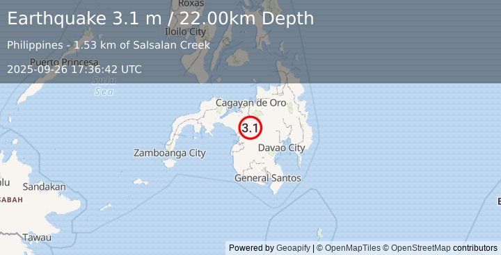 Earthquake MINDANAO, PHILIPPINES (3.1 m) (2025-09-26 17:36:42 UTC)