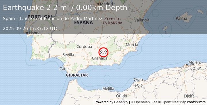 Earthquake SPAIN (2.2 ml) (2025-09-26 17:37:12 UTC)