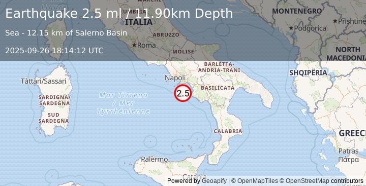 Earthquake SOUTHERN ITALY (2.5 ml) (2025-09-26 18:14:12 UTC)