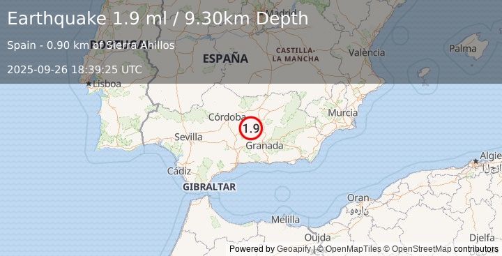 Earthquake SPAIN (1.9 ml) (2025-09-26 18:39:25 UTC)