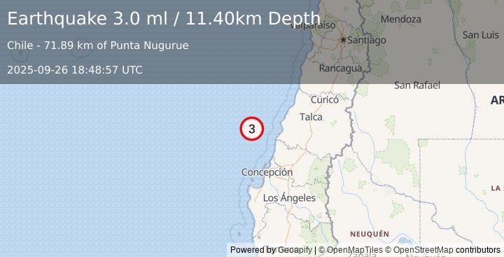 Earthquake OFFSHORE MAULE, CHILE (3.0 ml) (2025-09-26 18:48:57 UTC)