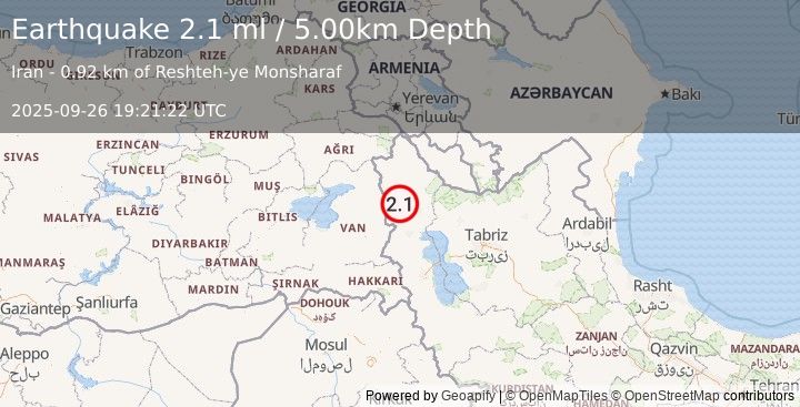 Earthquake TURKEY-IRAN BORDER REGION (2.0 ml) (2025-09-26 19:21:23 UTC)
