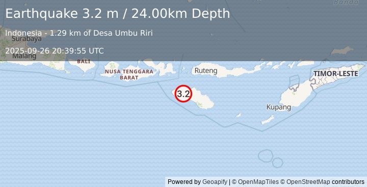 Earthquake SUMBA REGION, INDONESIA (3.2 m) (2025-09-26 20:39:55 UTC)