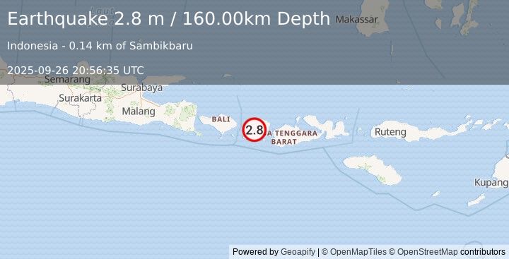 Earthquake LOMBOK REGION, INDONESIA (2.8 m) (2025-09-26 20:56:35 UTC)