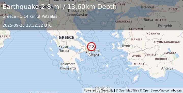 Earthquake AEGEAN SEA (2.8 ml) (2025-09-26 23:32:32 UTC)