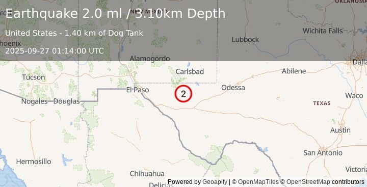 Earthquake WESTERN TEXAS (2.0 ml) (2025-09-27 01:14:00 UTC)