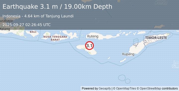 Earthquake SUMBA REGION, INDONESIA (3.1 m) (2025-09-27 02:26:45 UTC)