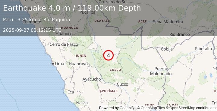 Earthquake CENTRAL PERU (4.0 m) (2025-09-27 03:12:15 UTC)