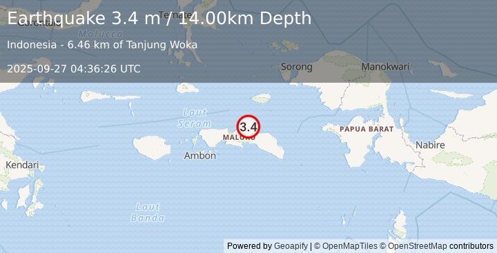 Earthquake SERAM, INDONESIA (3.4 m) (2025-09-27 04:36:26 UTC)