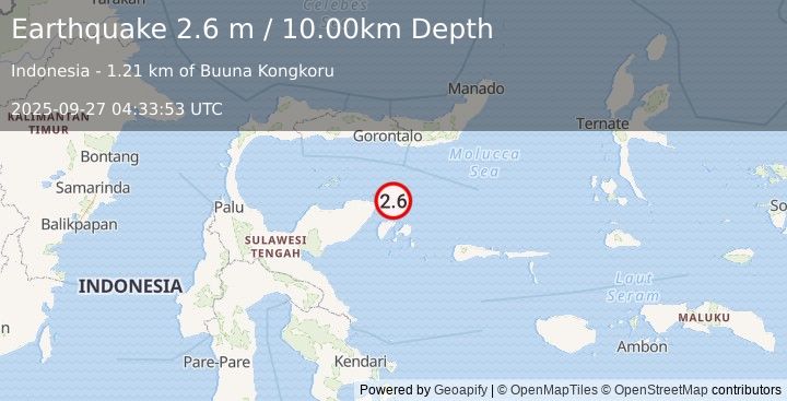 Earthquake SULAWESI, INDONESIA (2.6 m) (2025-09-27 04:33:53 UTC)