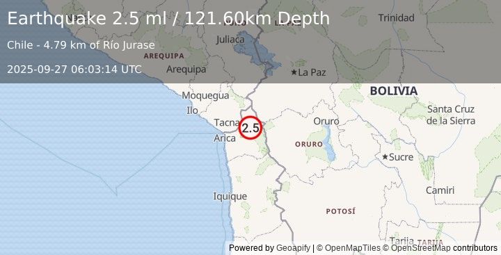 Earthquake TARAPACA, CHILE (2.5 ml) (2025-09-27 06:03:14 UTC)