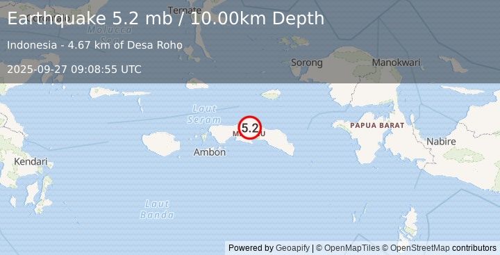 Earthquake SERAM, INDONESIA (5.1 mb) (2025-09-27 09:08:55 UTC)