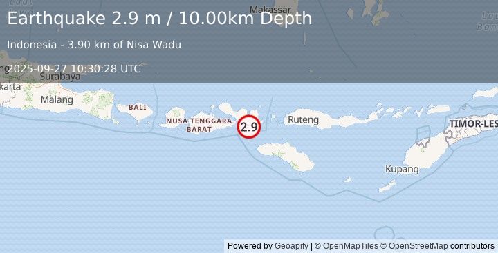 Earthquake SUMBAWA REGION, INDONESIA (2.9 m) (2025-09-27 10:30:28 UTC)