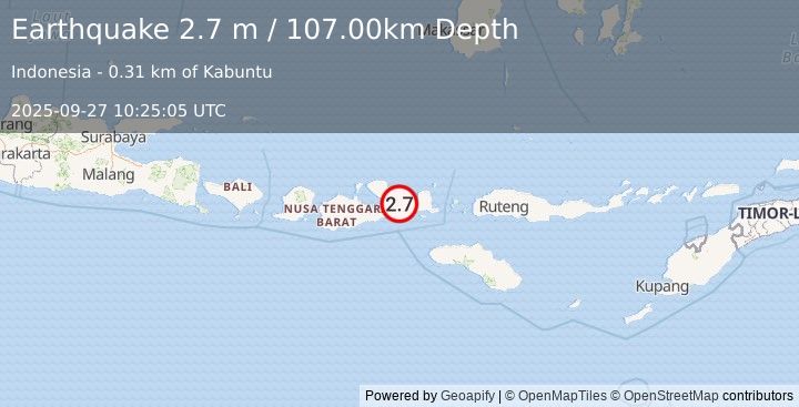 Earthquake SUMBAWA REGION, INDONESIA (2.7 m) (2025-09-27 10:25:05 UTC)
