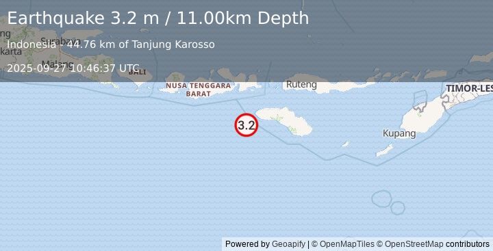 Earthquake SUMBAWA REGION, INDONESIA (3.2 m) (2025-09-27 10:46:37 UTC)