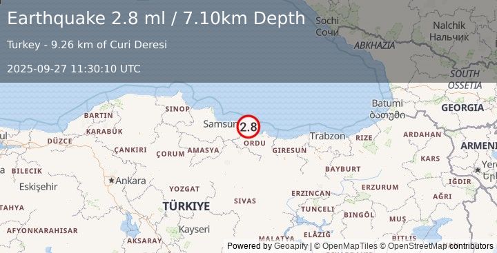 Earthquake CENTRAL TURKEY (2.7 ml) (2025-09-27 11:30:11 UTC)