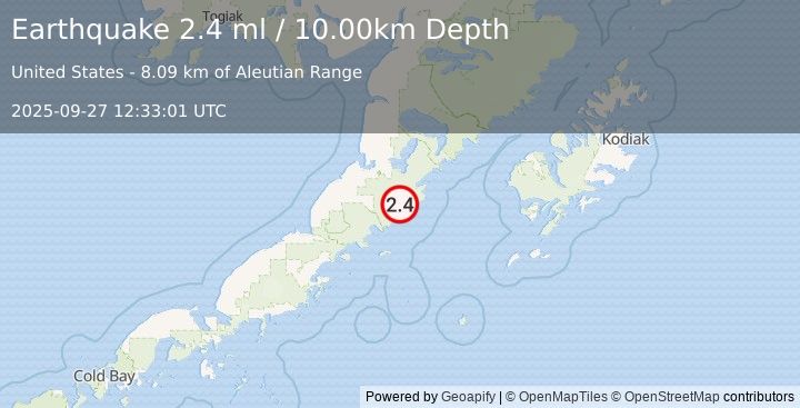 Earthquake ALASKA PENINSULA (2.4 ml) (2025-09-27 12:33:01 UTC)