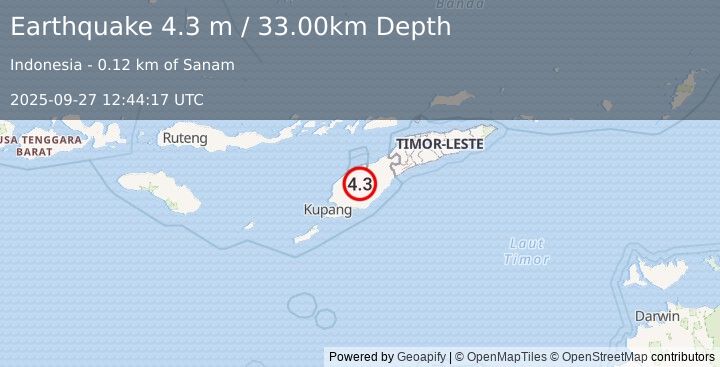Earthquake TIMOR REGION (4.3 m) (2025-09-27 12:44:17 UTC)