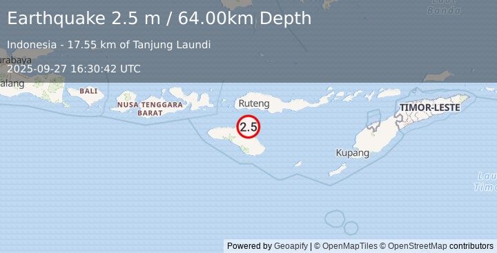 Earthquake SUMBA REGION, INDONESIA (2.5 m) (2025-09-27 16:30:42 UTC)