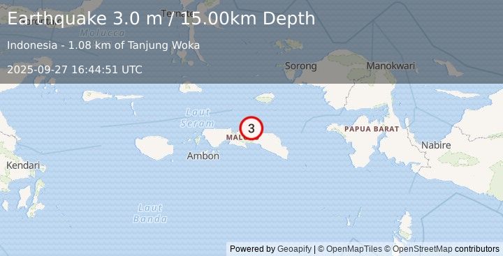 Earthquake SERAM, INDONESIA (3.0 m) (2025-09-27 16:44:51 UTC)