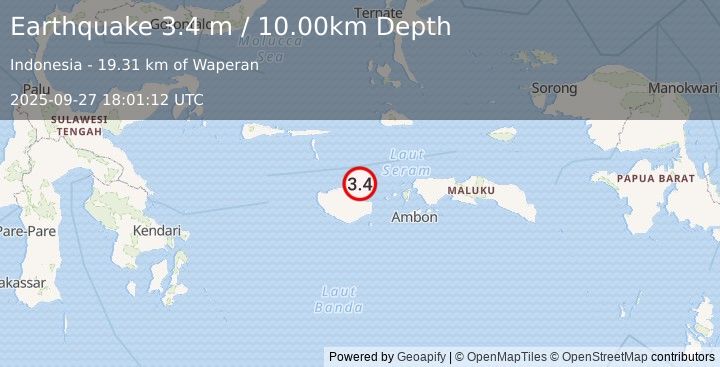 Earthquake CERAM SEA, INDONESIA (3.4 m) (2025-09-27 18:01:12 UTC)